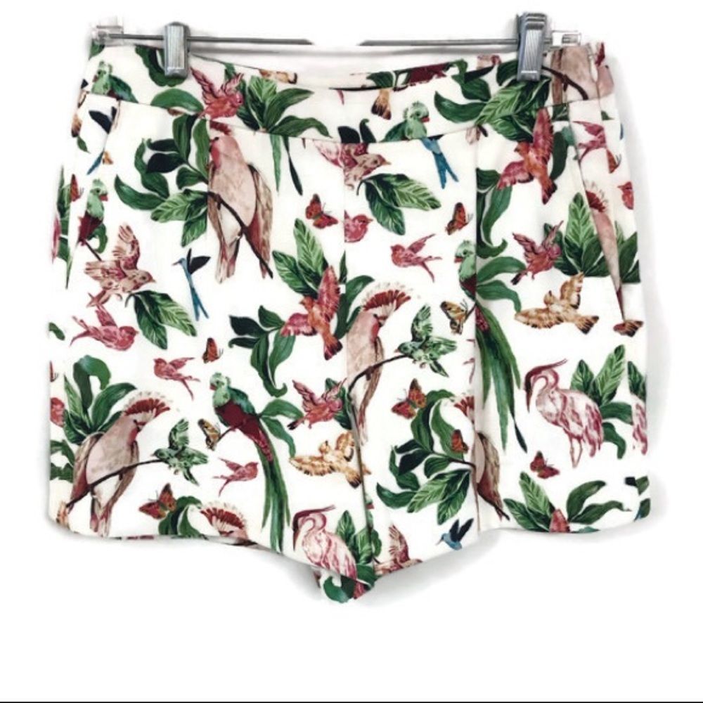Ann Taylor White Botanical Parrot Print Shorts
